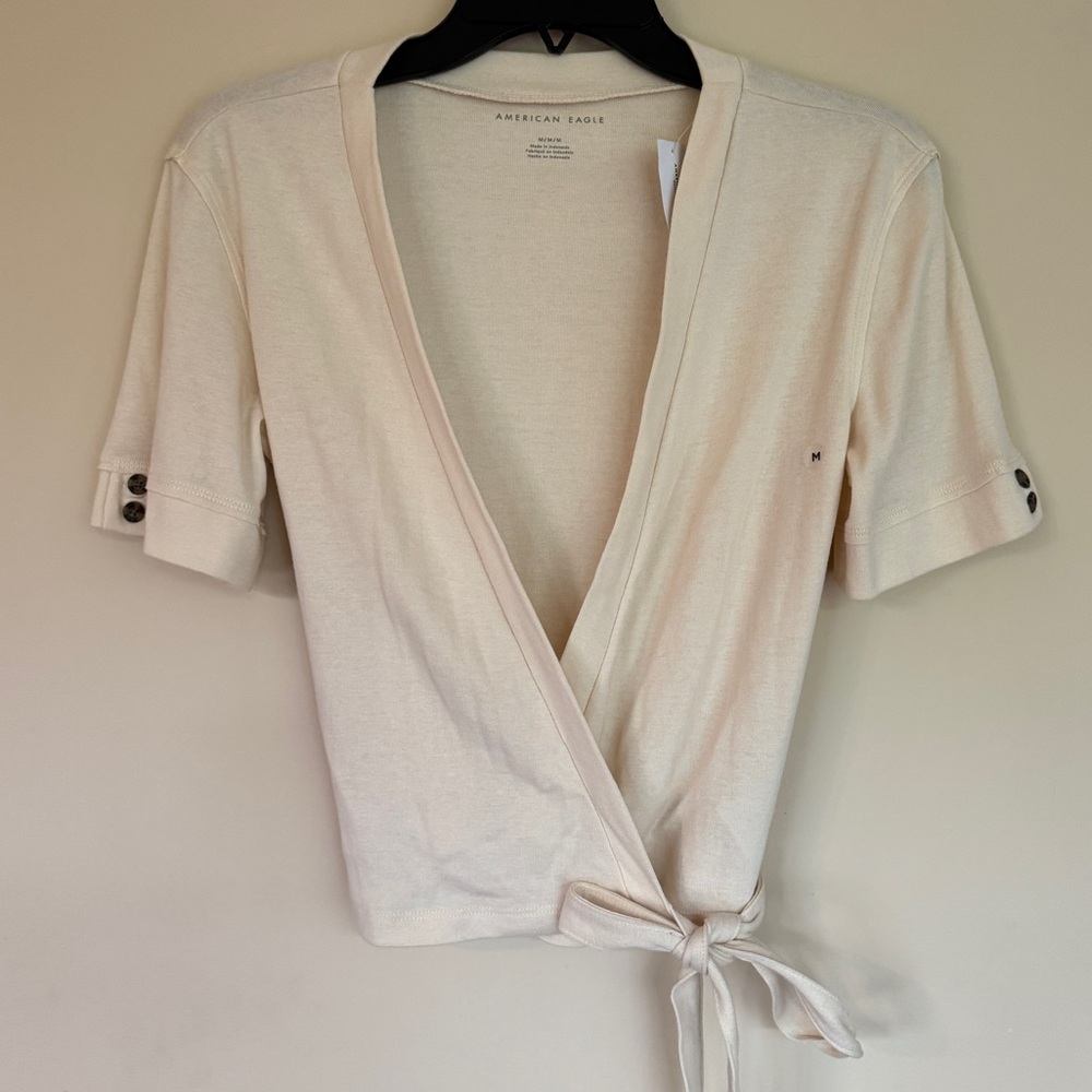 American Eagle Off-White Wrap Front Top - Picture 4 of 10